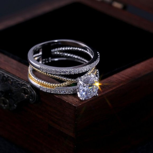 NEW Two Tone  Round Diamond Silver Cross Ring - Picture 4 of 7